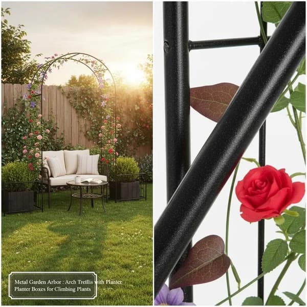 Havebue, Blomsterblad Design, Dobbelt Plantekasser,sort