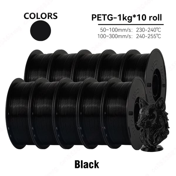 3D Printfilament, 1,75 mm Diameter, Multi-farve Muligheder,10KG PETG Sort