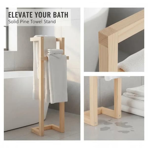 Handdukshållare, Massivt Trä, Modern Design,Brun