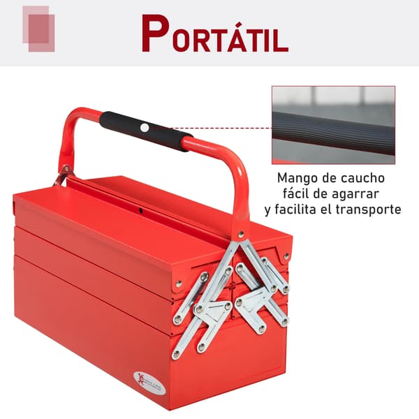 Verktygslåda, Fällbar Design, 5 Fack, Röd