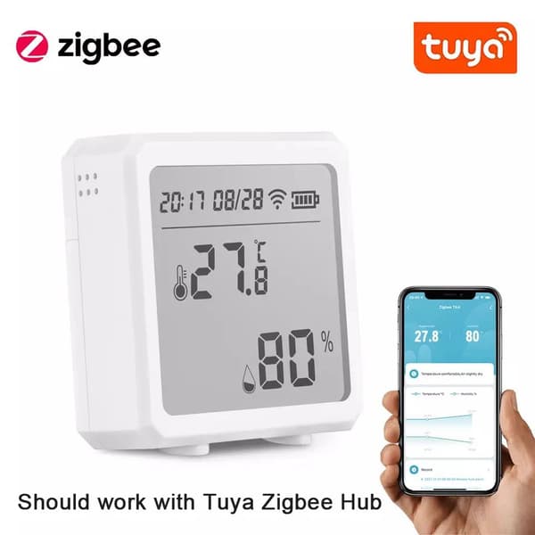 Temperatur- och fuktighetssensor, kompatibel med smarta hem, LCD-display,Zigbee Vit