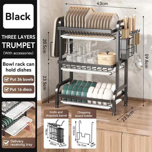 Vaskestativ, Stor Kapacitet, Multifunktionel Organizer,3-lags, sort