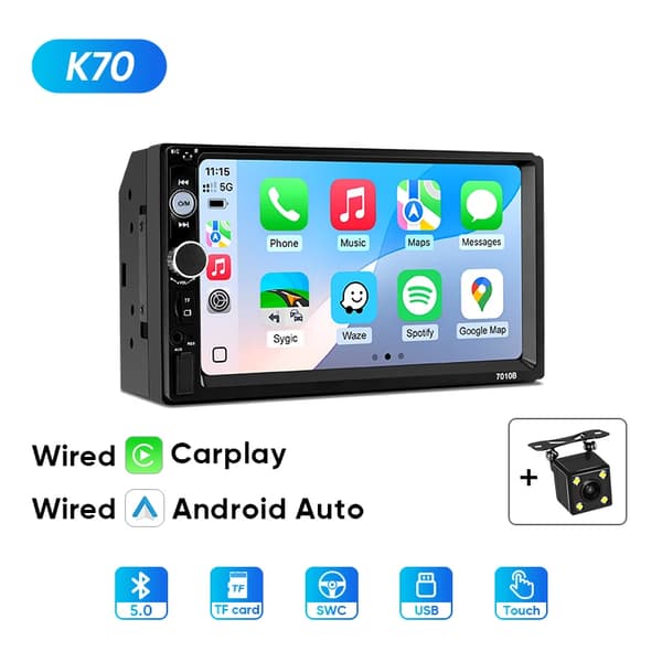 Carplay, skærmstørrelse, trådløs forbindelse,K70 Kablet + CAM