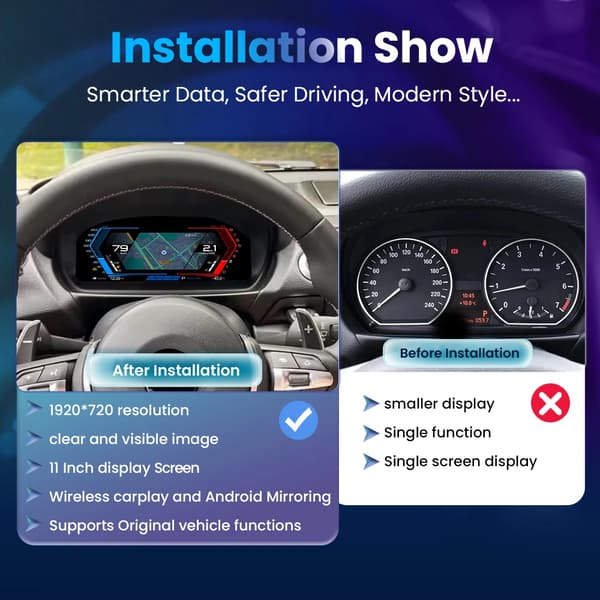 Digitalt instrumentkluster, trådlös Carplay, Android spegling,med carplay