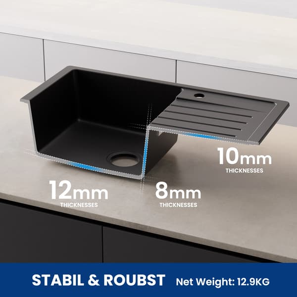 Köksblandare, Rektangulär Form, Självständig Installation,svart