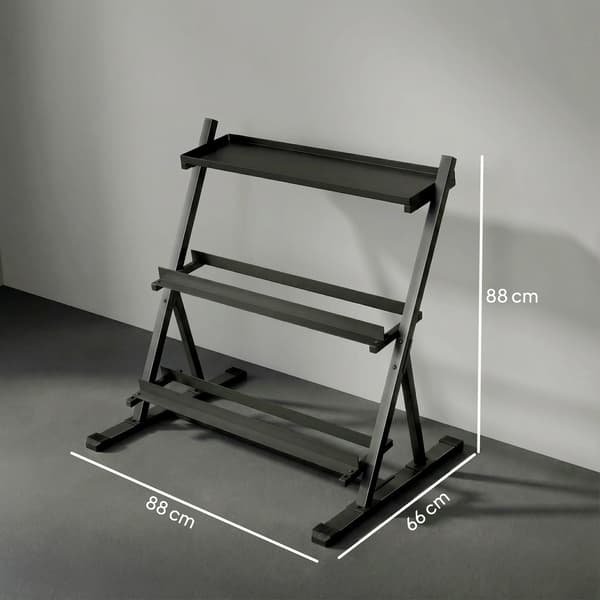 Håndvægte Rack, 3-Niveau Design, Stål Konstruktion,sort
