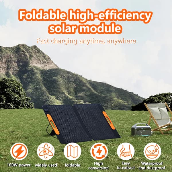 Solpanel, bærbar og vandtæt design, 100 watt output,100w