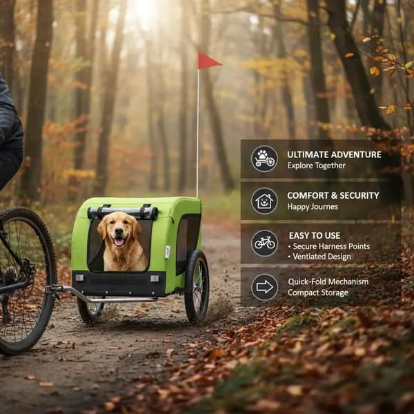 Hundecykeltrailer, Sammenfoldelig, Pneumatiske Dæk,Grøn