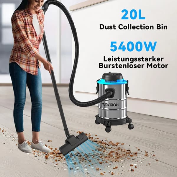 Våd Tør Støvsuger, 20L Kapacitet, Poseløs Design,sølv