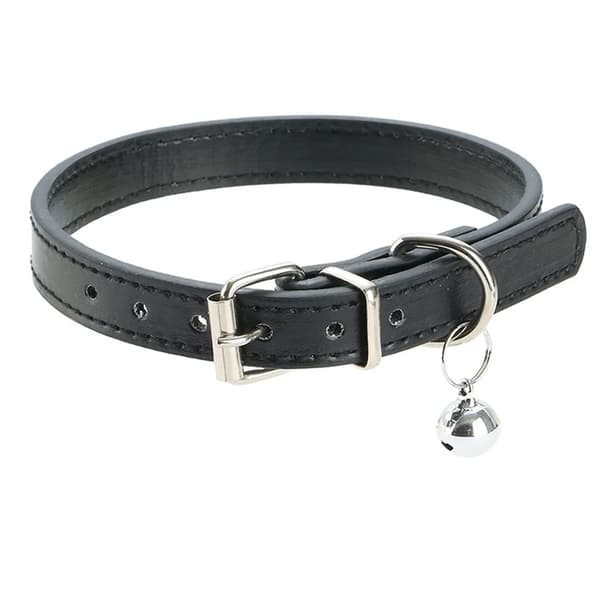 Hundehalsbånd, Holdbart Læder, Enkel Stil med Klokke,M, sort