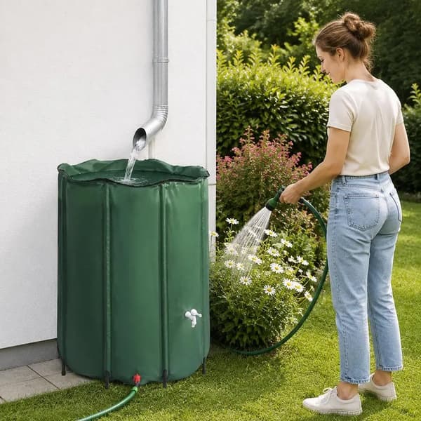 Regnvatteninsamlingsfat, 1000L Sammanfallande Design, Lätt Montering,Grön