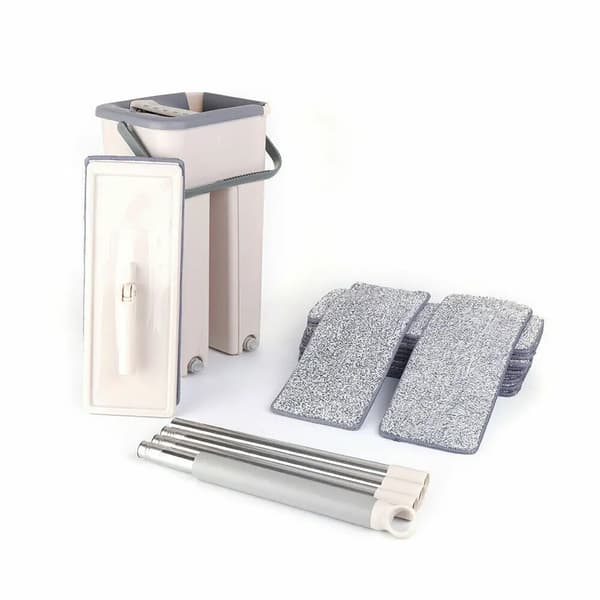Flat Mop Set, Hållbara Mikrofiberpaddar, 360° Rotation,VIT