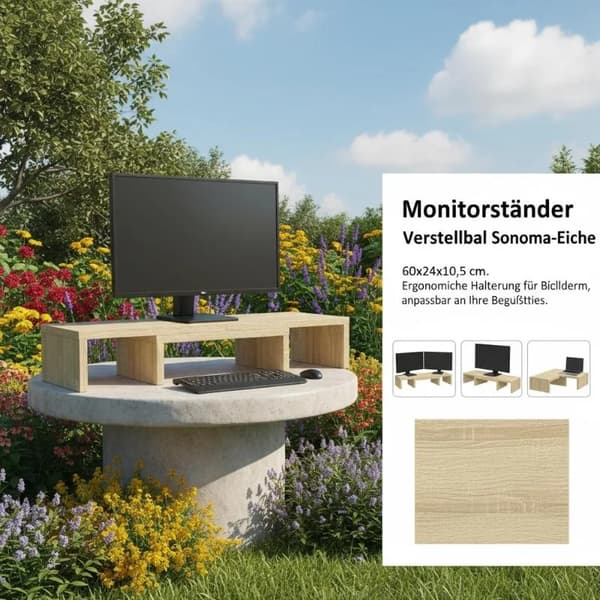 Monitorställ, konstruerat trädesign, inbyggda förvaringsfack,Brun