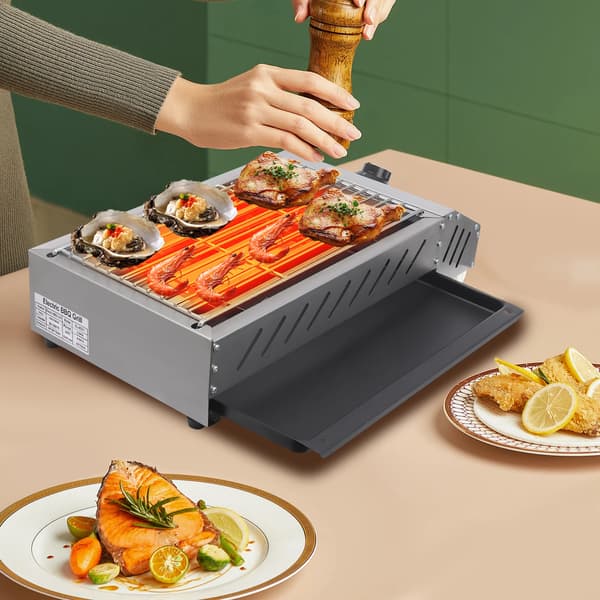 BBQ Grill, Rustfrit Stål, Justerbar Temperaturkontrol,Sølv