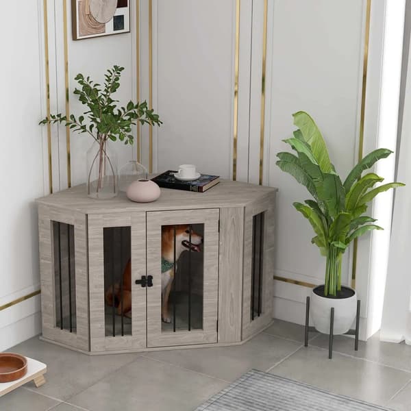 Hundbur, Stilren Design, Solid Stål Konstruktion,Valnöt