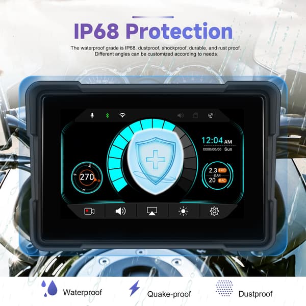 Motorcykelnavigeringssystem, trådlös CarPlay, Android Auto, svart