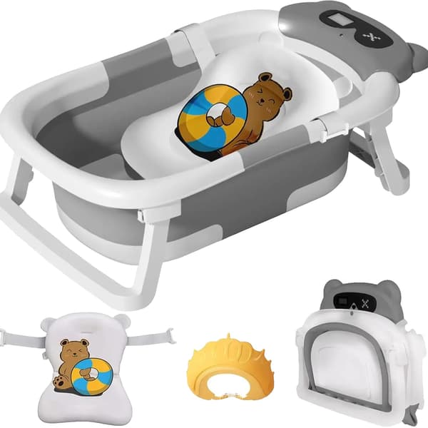 Babybadekar, Foldbart Design, Temperaturindikator,Grå
