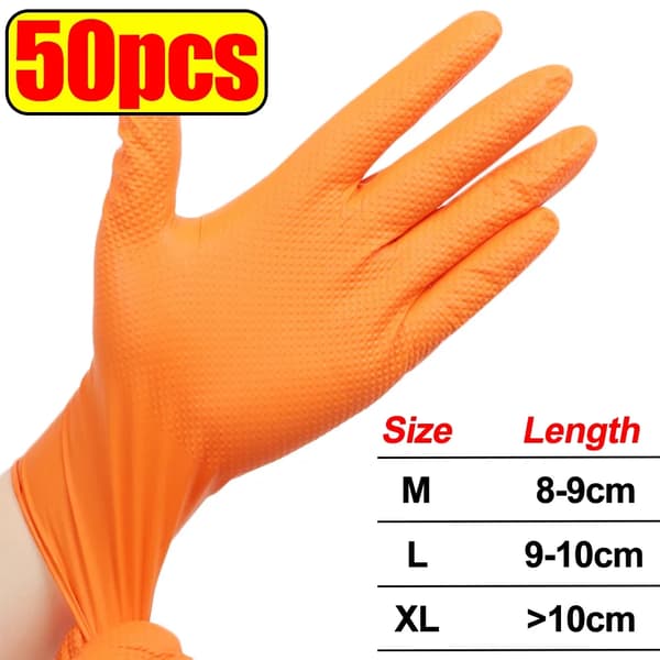 Engångs Nitrilhandskar, Texturerat Grepp, Tungt Skydd,XL, Orange- 50st