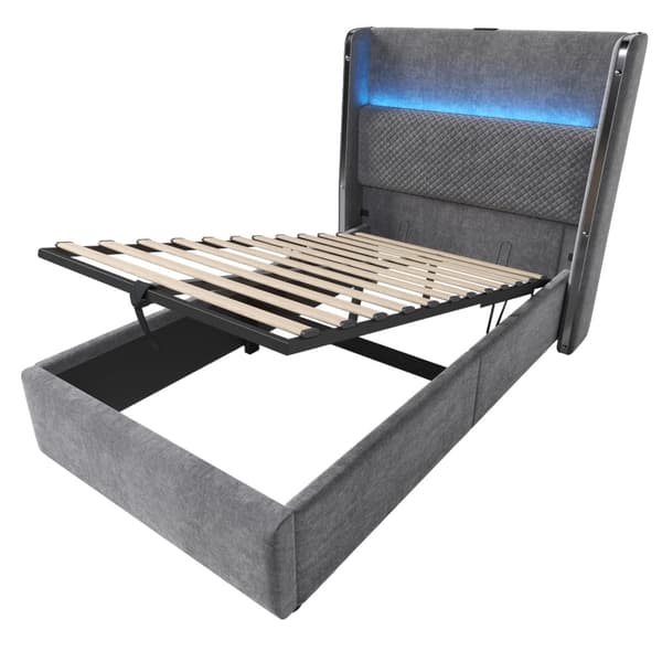 Säng, Förvaringsfunktioner, USB- och Type-C-anslutning,Grå-b, 160 200cm-a