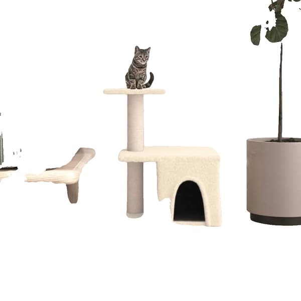 Kattträd, Dubbel Våning, Stilig Design,VIT