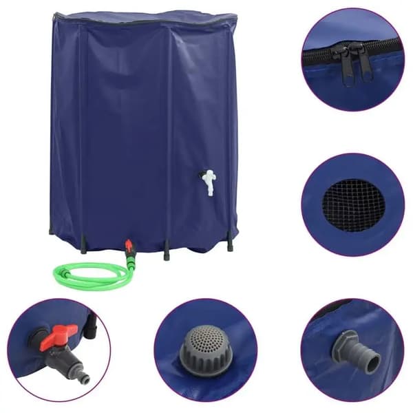 Vattenbehållare, 1250 liter, Fällbar kran design,Blå