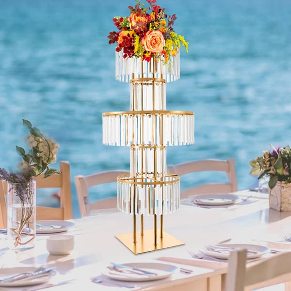 Blomsterstand, 5 niveauer, elegant design,Klar Guld
