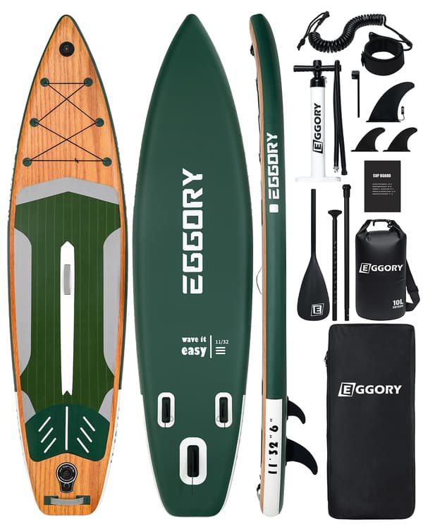 Uppblåsbar Stand Up Paddle Board, Tri-Fin Konfiguration, Hållbart PVC Material,Tryckt träådring