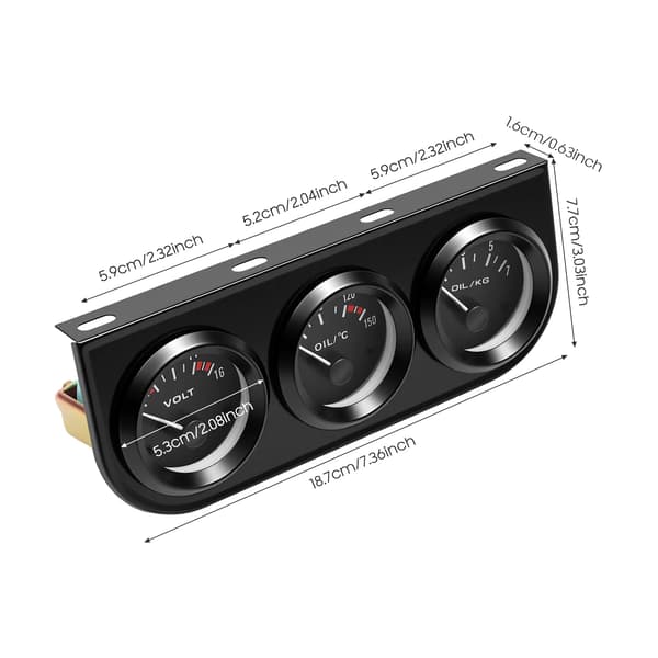 Bilinstrument, oljetemperatur- och tryckmätare, voltmeter, svart