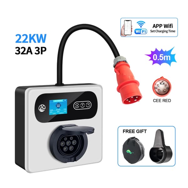 EV-laddare, 11KW/22KW effekt, app-styrd timer,Typ2-a, 22KW