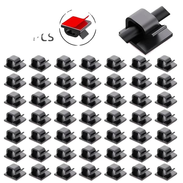 Kabelmanager, 50PCS Kabelorganiseringsklips, Væghængt krog,50PCS Sort