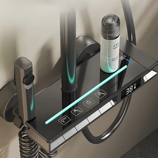 Duschkranssystem för badrum, LED-display, termostatisk kontroll,Svart