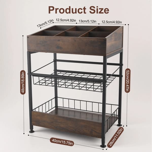 Snack Display Rack, 3-lags design, alsidig madopbevaring,Brun