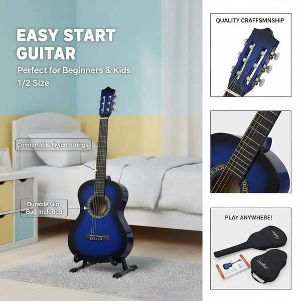 Akustisk Gitarr, Lätt Design, Ideal för Nybörjare,Blå