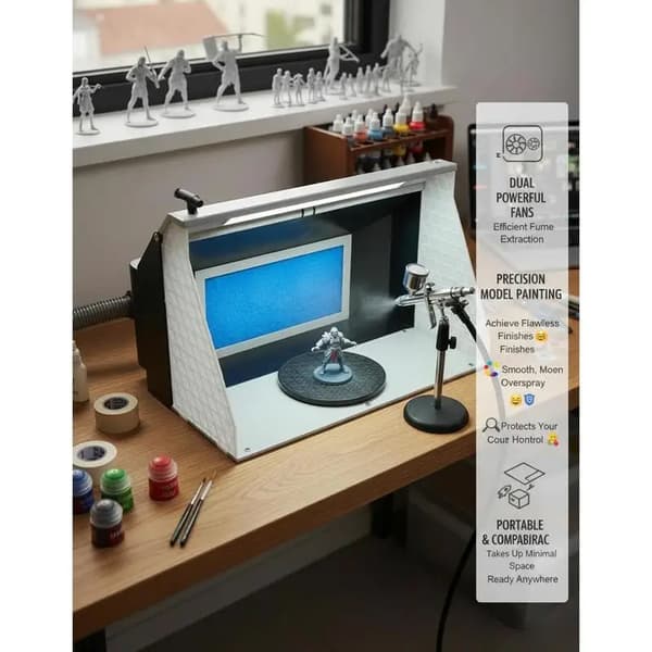 Airbrush Målarrum, Dubbelt Fläktsystem, Integrerade LED-lampor, Beige