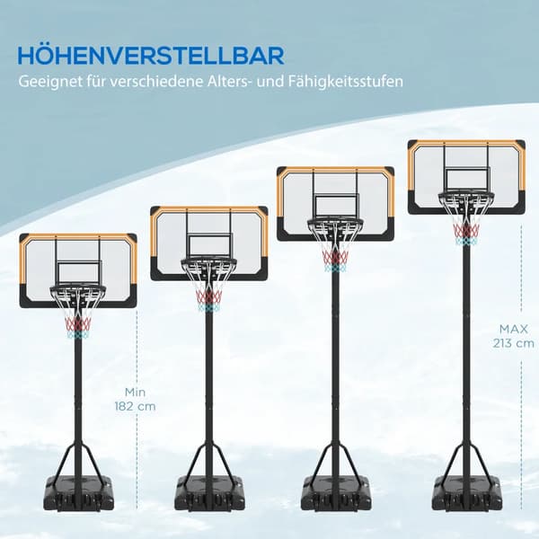 Basketballkurv, Justerbar Højde, Bærbart Design,182-213cm