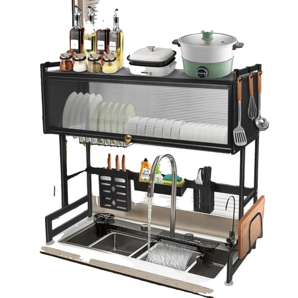 Opvaskestativ, 2-lags design, rustbestandig,sort-a, XL-a