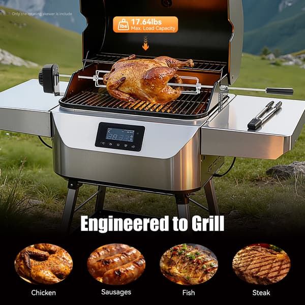 BBQ Spyd, 360° Automatisk Rotation, Rustfrit Stål,Sølv