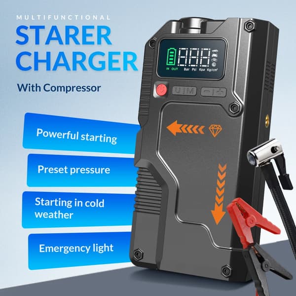 Bil Jump Starter, 10000mAh Kapacitet, 1000A Spidstrøm,Sort
