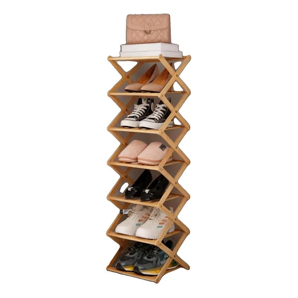 Sko Rack, 7-Lag, Pladsbesparende Design,Naturlig træfarve