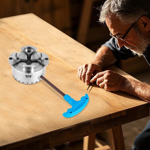 Svarvchuck, 4-kälsdesign, Justerbar klämmekanism,Silver