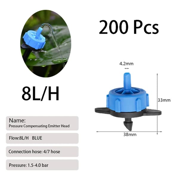 Dryppemitters, Justerbar Flow Rate, Nem Installation,8L 200Pcs
