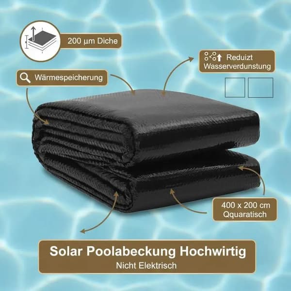 Solvarme Pool Cover, Effektiv Isolering, Multifunktionel Beskyttelse,Sort