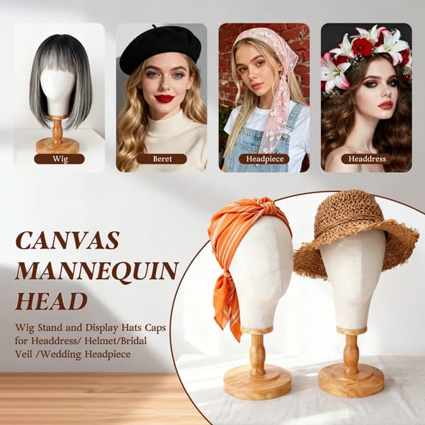 Mannequin Hoved, Neutral Lærred, Robust Styling Stativ,Beige