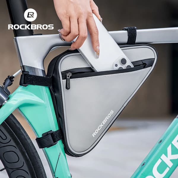Top Tube Taske, Reflekterende Design, Holdbart Polyester,Sort og sølv