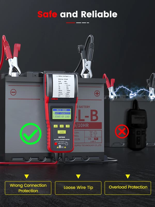 Batteritestare, inbyggd skrivare, stöder 12V och 24V system,ANCEL BST500
