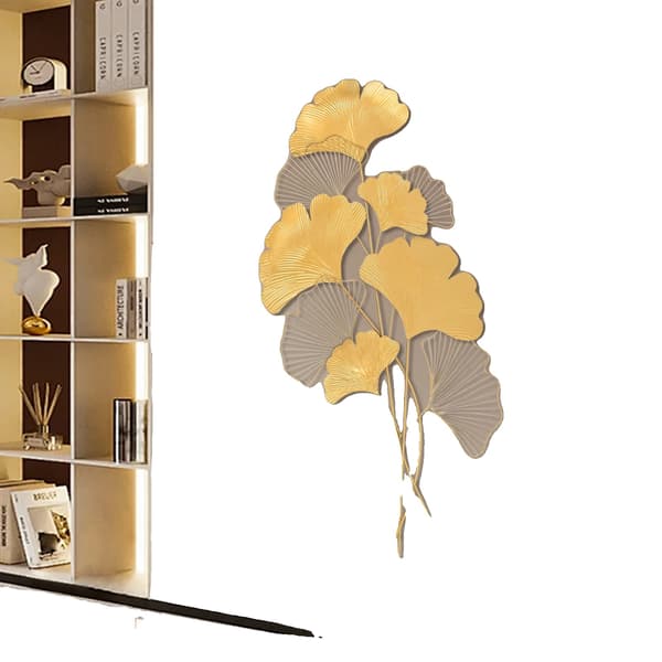 Väggdekoration, Elegant Bladdesign, Hållbar Metallkonstruktion,Guld