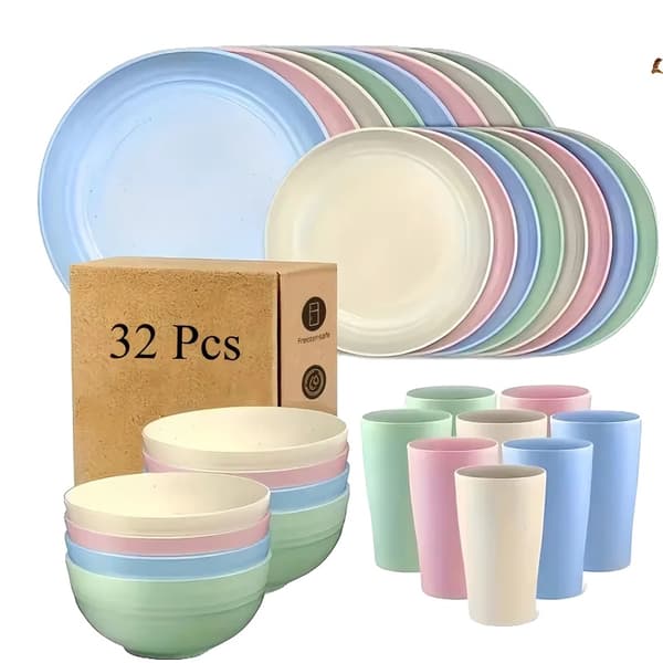 Plastservis, Middagstallrikar, Skålar,32PCS-FÄRG