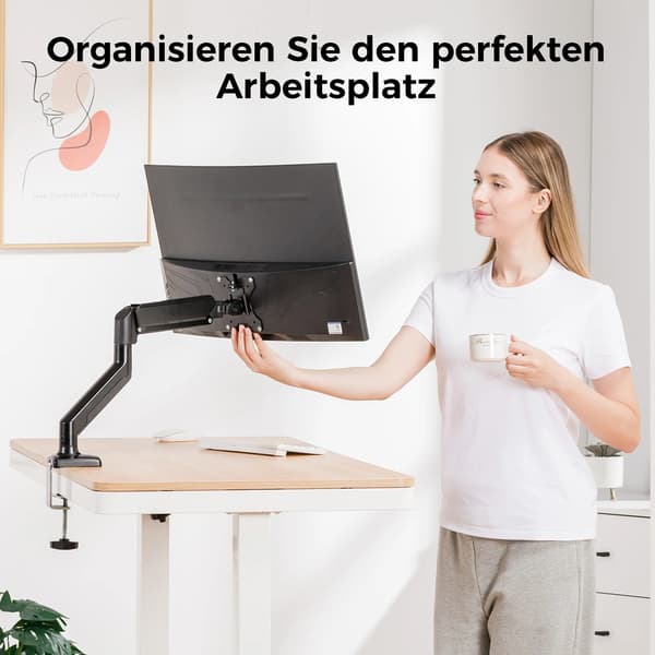 Monitorarm, Justerbar Højde, 360-Graders Rotation,sort