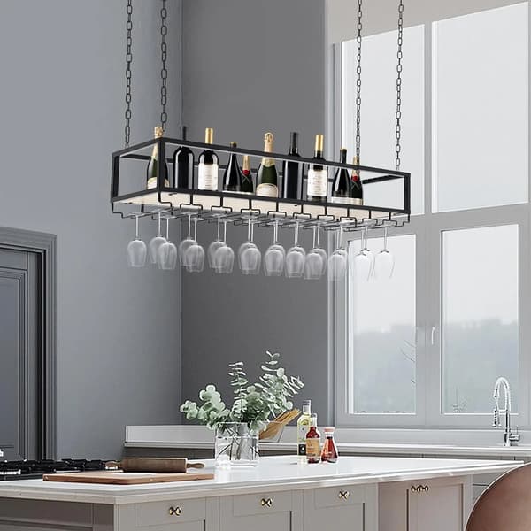 Hængende Vinreol, Glasholder, Industriel Stil,sort