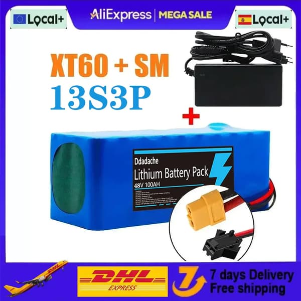 Litiumjonbatteripaket, 100Ah kapacitet, 48V spänning, XT60-SM-laddare